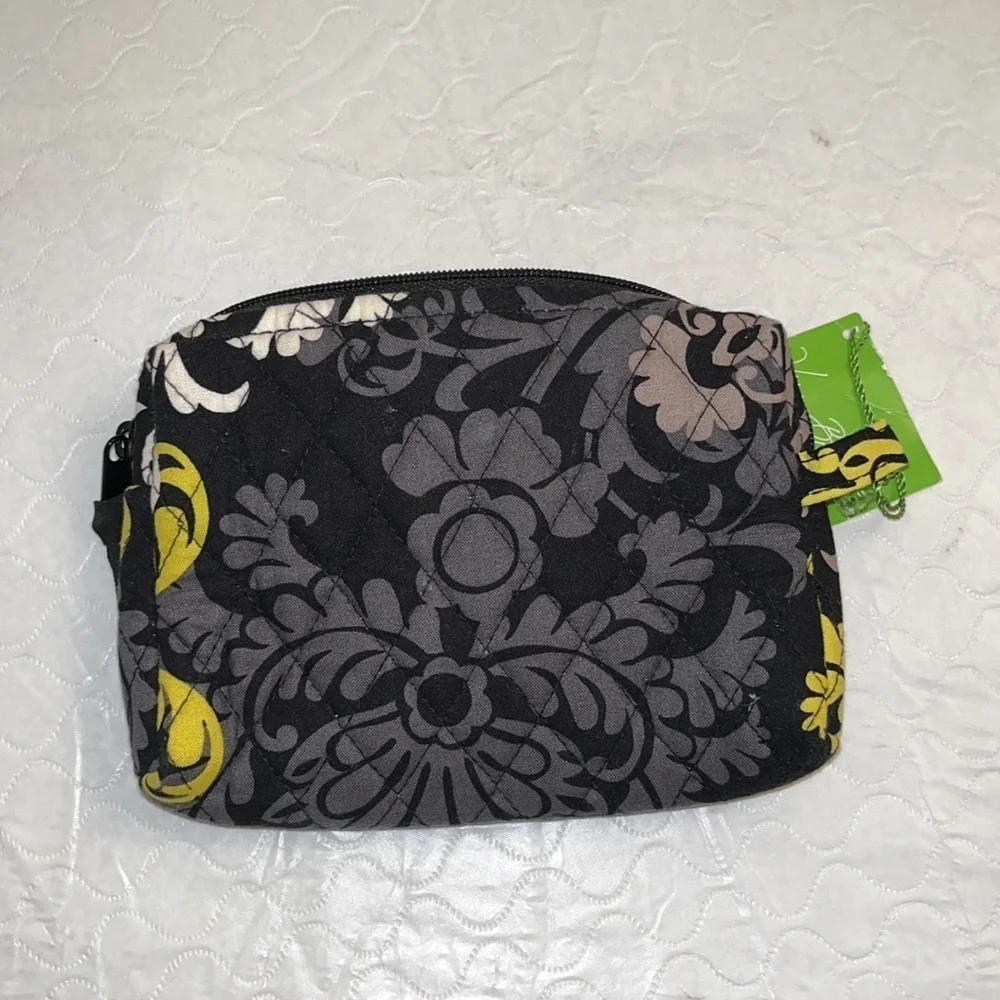 Vera Bradley Baroque small zip top cosmetic bag in black gray white yellow